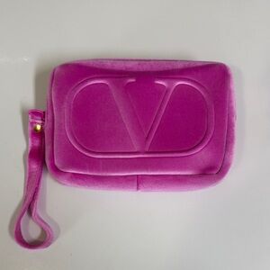 Valentino Fuchsia Velvet Wristlet Small Pouch